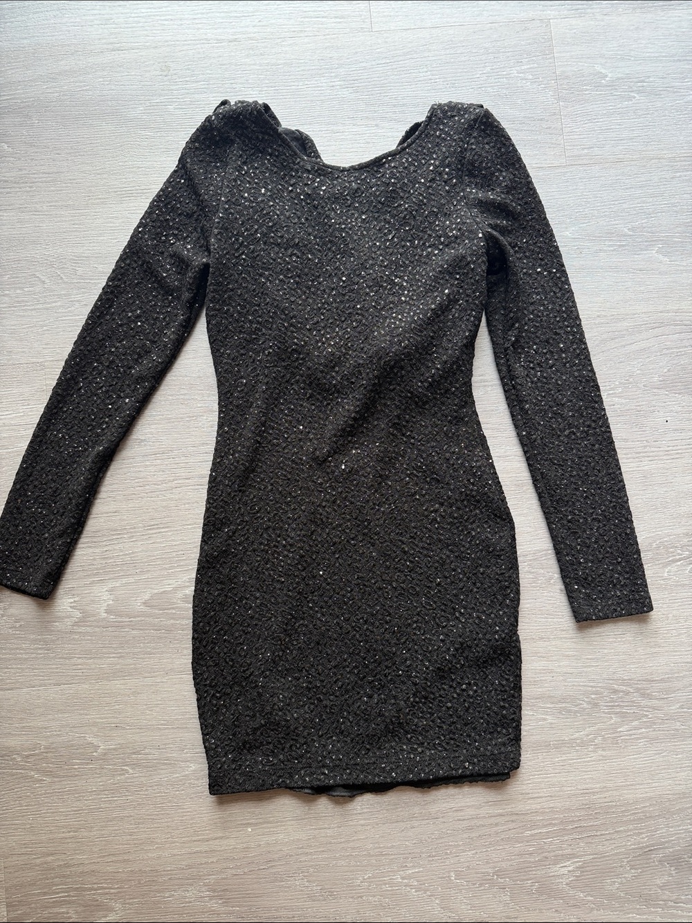 Women's Black Backless Long Sleeve Sequin/Sparkle Bodycon Dress